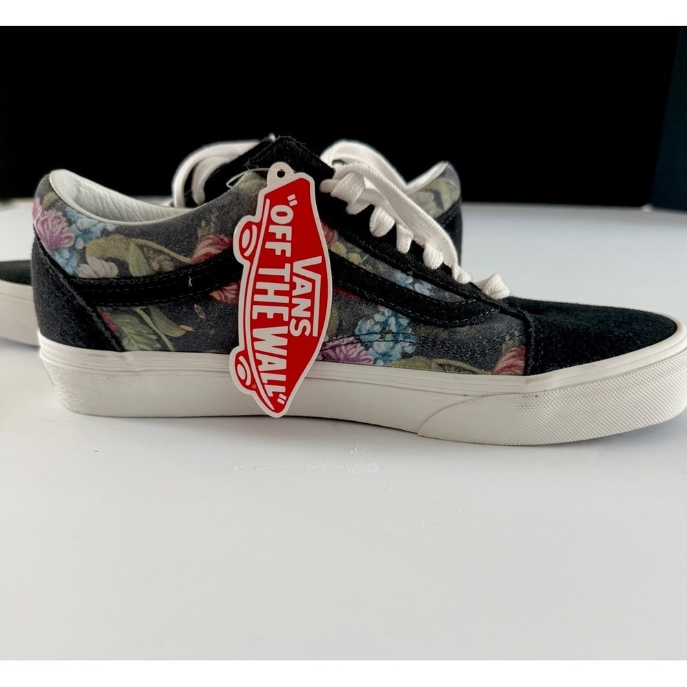 Vans Old Skool Floral Black Suede Canvas Skate Shoes Women's 8.5 Men's 7 NWT